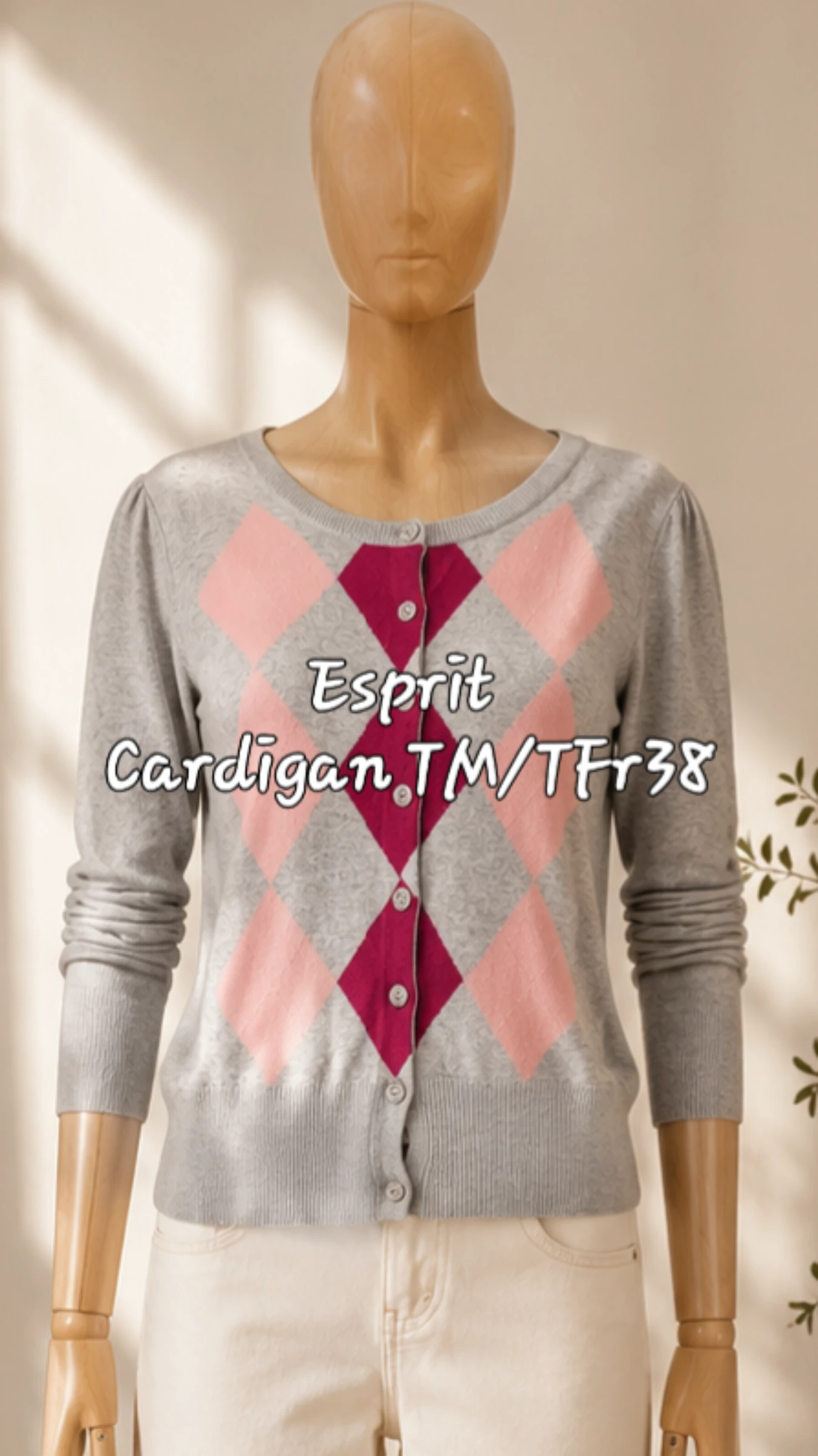 Esprit Cardigan TM/TFr38-Gris Rose et Fuchsia -Style Burlington en TBE